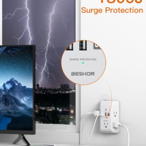 Outlet Extender with Night Light, 5 Outlet Surge Protector Power Strip with 3 USB Ports (1 USB C Port), BESHON 1800J 3 Sided Multi Plug Outlet Splitter for Home, Office, ETL Listed…