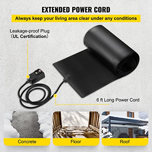 VEVOR, 15in x 10ft Walkway, 120V Ice, PVC Heated 6ft Power Cord, Slip-Proof, Ideal Winter Outdoor Snow Mat, 2'' per Hour Melting Speed, Black