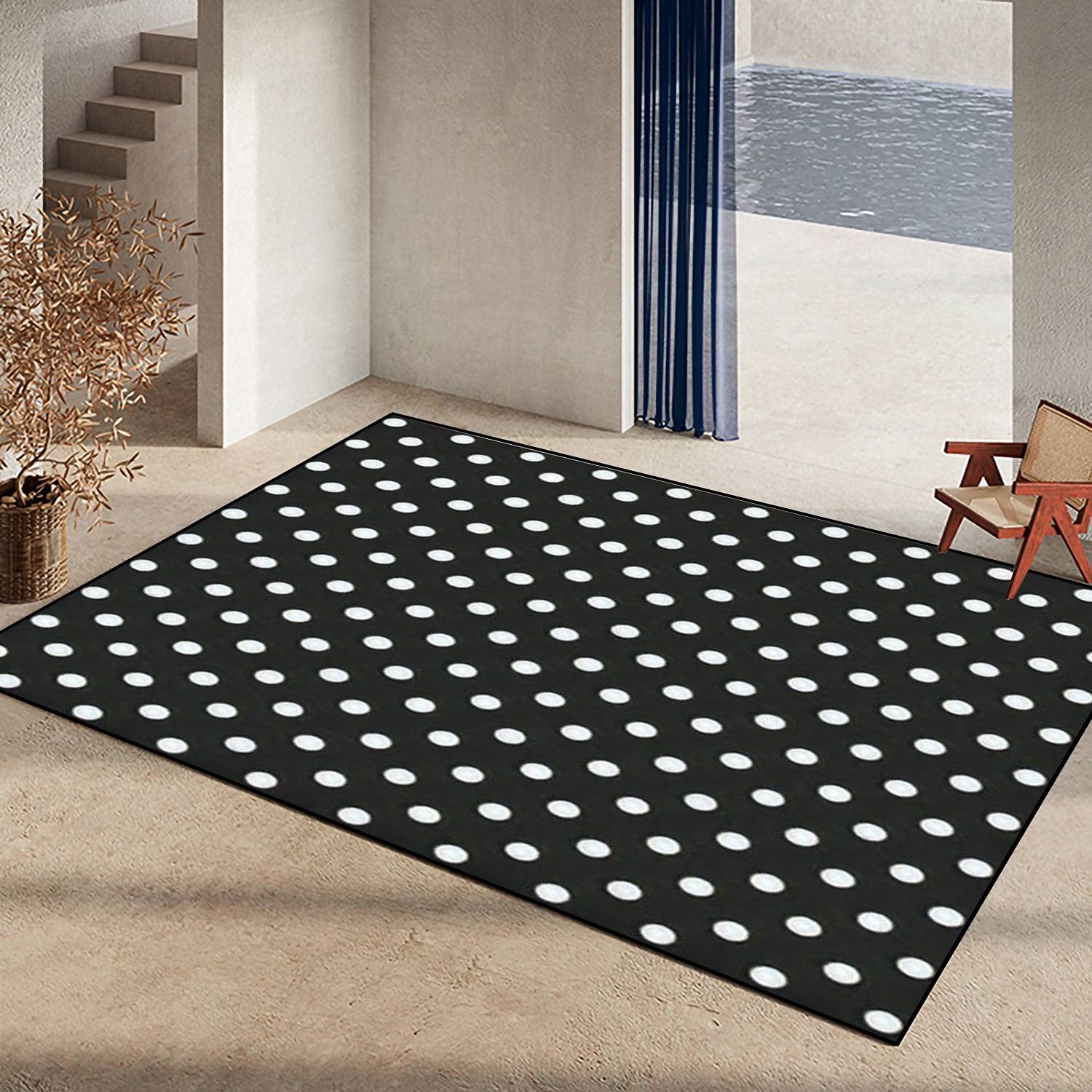 EPONGEKIT Area Rug Non-Slip Floor Mat Black and White Seamless Polka dot Pattern Indoor Outdoor Living Room Kids Room Bedroom Carpet Runner Rug Home Decor Doormat Yoga Mat Patio Mat, 47x63inch