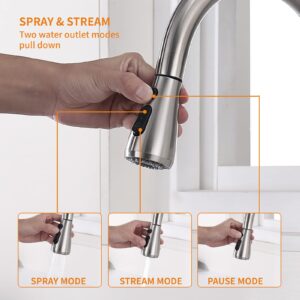 Touchless Kitchen Faucet with Pull Down Sprayer, Motion Sensor Kitchen Faucet with Kitchen Soap Dispenser, Single Kitchen Faucet High Arc Pull Out Faucet for Kitchen Sink RV Kitchen，Brush Nickel