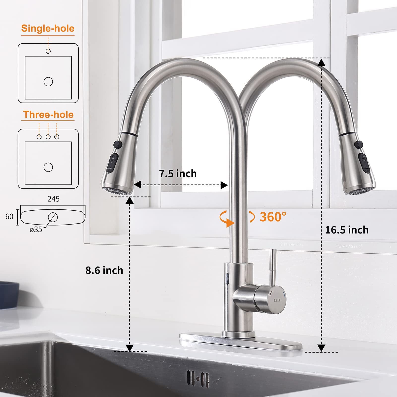 Touchless Kitchen Faucet with Pull Down Sprayer, Motion Sensor Kitchen Faucet with Kitchen Soap Dispenser, Single Kitchen Faucet High Arc Pull Out Faucet for Kitchen Sink RV Kitchen，Brush Nickel