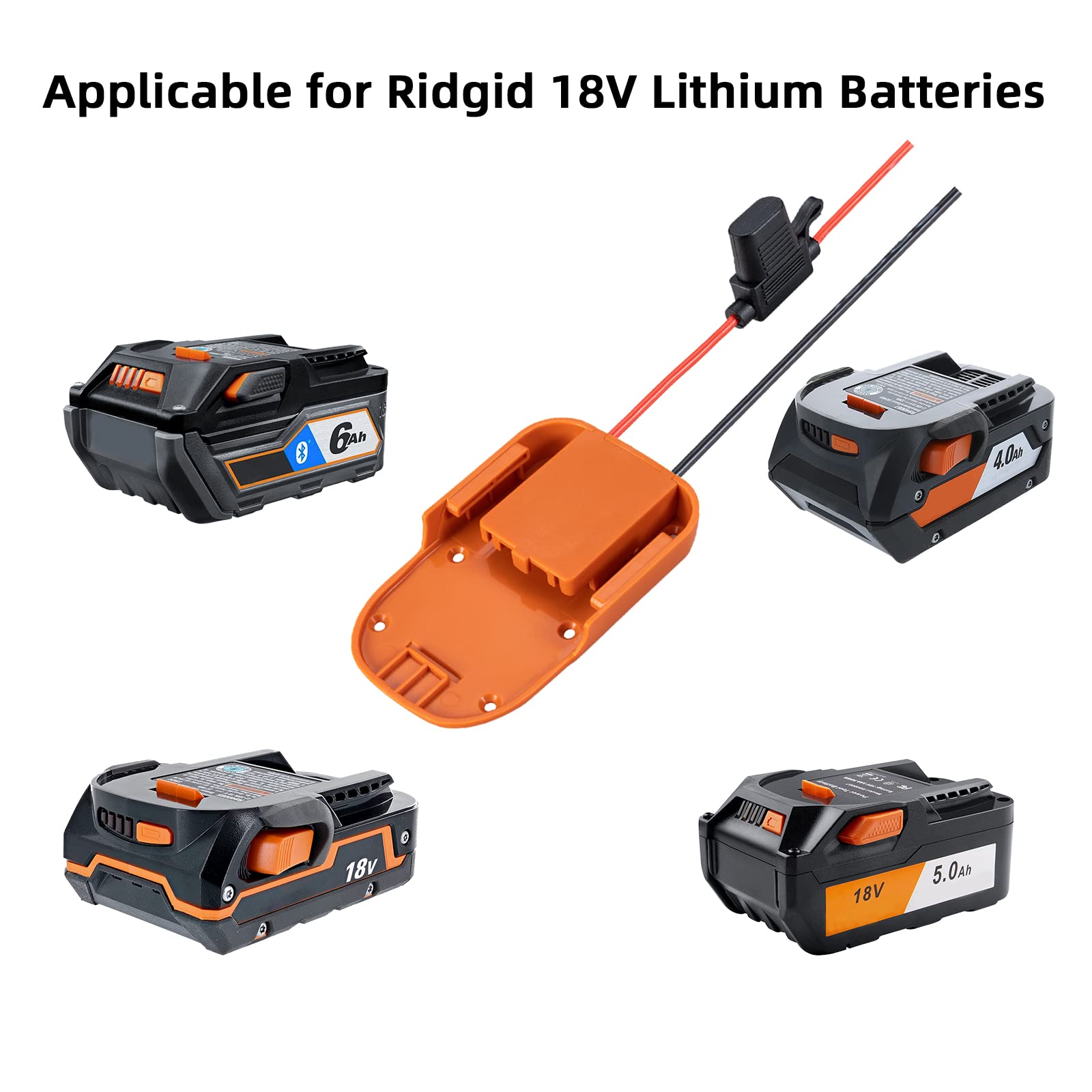 Power Wheel Adapter for Ridgid AEG 18V Hyper li-ion Battery with Fuse & Wire terminals, Power Connector for Rc Car, 14 Gauge Robotics, Rc Truck, DIY use, Work for Rigid L1815R B1820R L1830R Battery