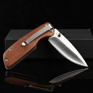 Dispatch Folding Pocket Knife, Pocket Clip and Liner Lock, with Wooden Handle and 3Cr13 Sanding Blade for Outdoor, Tactical, Survival, and EDC