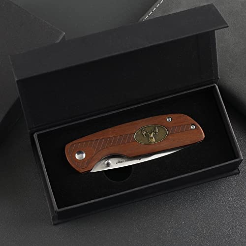 Dispatch Folding Pocket Knife, Pocket Clip and Liner Lock, with Wooden Handle and 3Cr13 Sanding Blade for Outdoor, Tactical, Survival, and EDC