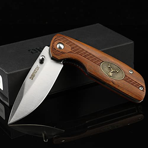 Dispatch Folding Pocket Knife, Pocket Clip and Liner Lock, with Wooden Handle and 3Cr13 Sanding Blade for Outdoor, Tactical, Survival, and EDC