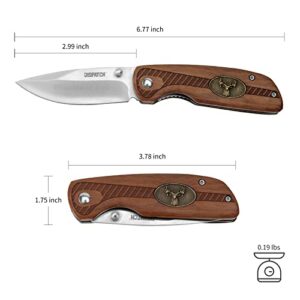 Dispatch Folding Pocket Knife, Pocket Clip and Liner Lock, with Wooden Handle and 3Cr13 Sanding Blade for Outdoor, Tactical, Survival, and EDC