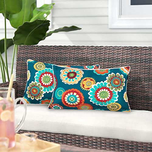 Magpie Fabrics Outdoor Waterproof Lumbar Pillow with Insert 2 Set(12"x19", Heronsbill Green)