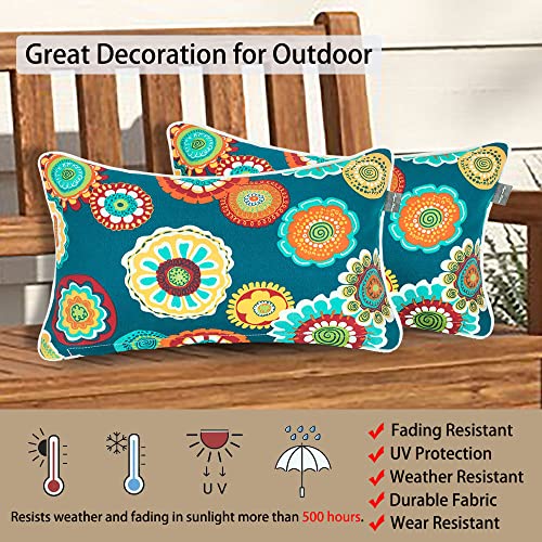 Magpie Fabrics Outdoor Waterproof Lumbar Pillow with Insert 2 Set(12"x19", Heronsbill Green)