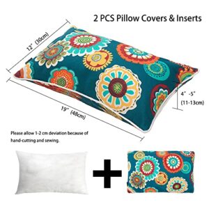 Magpie Fabrics Outdoor Waterproof Lumbar Pillow with Insert 2 Set(12"x19", Heronsbill Green)