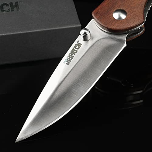 Dispatch Folding Pocket Knife, Pocket Clip and Liner Lock, with Wooden Handle and 3Cr13 Sanding Blade for Outdoor, Tactical, Survival, and EDC