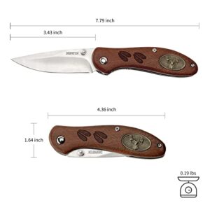 Dispatch Folding Pocket Knife, Pocket Clip and Liner Lock, with Wooden Handle and 3Cr13 Sanding Blade for Outdoor, Tactical, Survival, and EDC