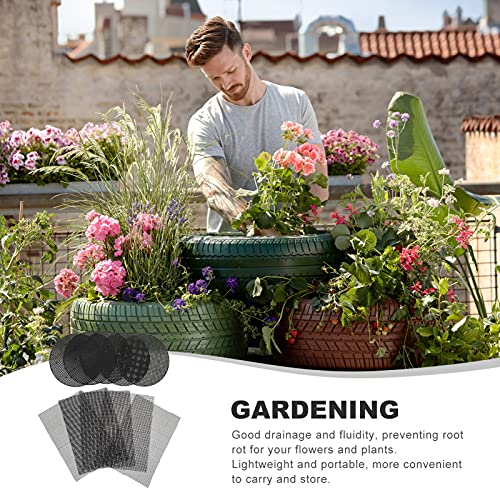 Happyyami 10Pcs Flower Pot Bottom mesh Flower Pot Drainage Screen Bottom Grid Mat Anti- Breathable Gasket Breathable Drainage Gasket Plastic Plant Mesh Pot Hole Leakproof Soil Potholder or