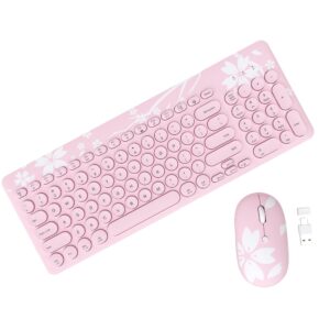 mytrix cute sakura pink wireless keyboard mouse combo, retro type-writer keys, 2.4g usb slim keyboard mouse set with numeric keypad for computer, laptop, desktops, pc, mac(kmcs01)