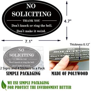 No Soliciting Signs for House, 2pack No soliciting Sign for Home- Printing on Wood, Self adhesive sticker at back, ideal for Front door, window, house,home, office. Black