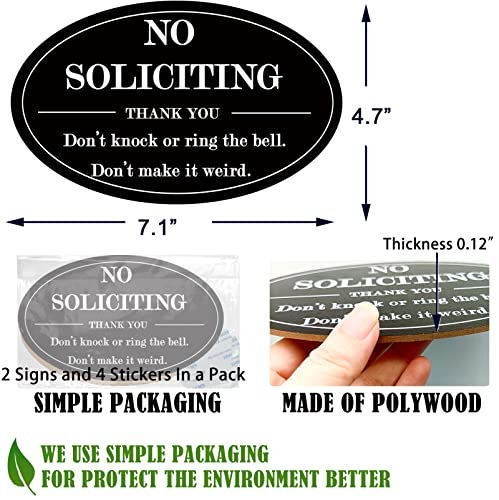 No Soliciting Signs for House, 2pack No soliciting Sign for Home- Printing on Wood, Self adhesive sticker at back, ideal for Front door, window, house,home, office. Black