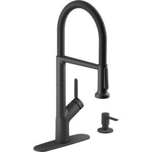 setra pro single-handle semi-professional kitchen sink faucet with soap dispenser in matte black(r29343-sd-bl)