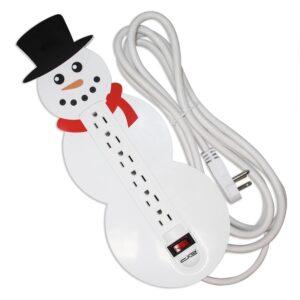 digital energy christmas snowman extra long 6 outlet surge protector power strip to power christmas trees and holiday decorations, 15 ft, etl listed white