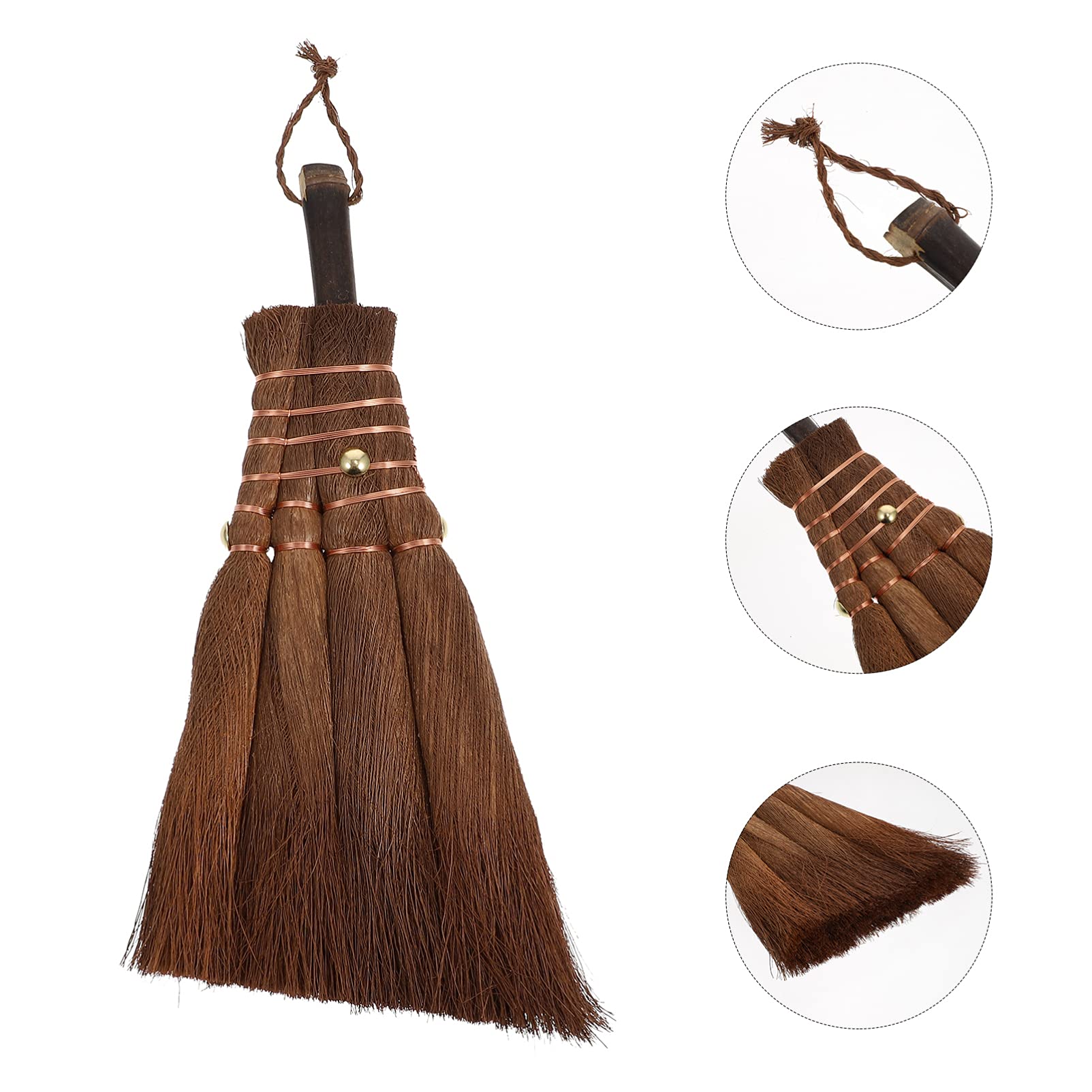 Hemoton Hand Broom Soft Natural Palm Bristles Small Whisk Broom Desk Cleaning Brush for Indoor Outdoor (Light Brown)