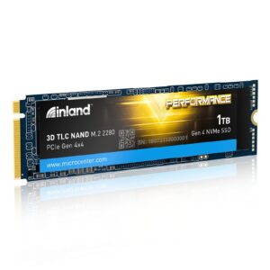 inland performance ssd 2tb pcie 4.0 m.2 internal solid-state drive nvme gen4 x 4 with dram up to 5,000 mb/s, 3,600 tbw 3d tlc nand