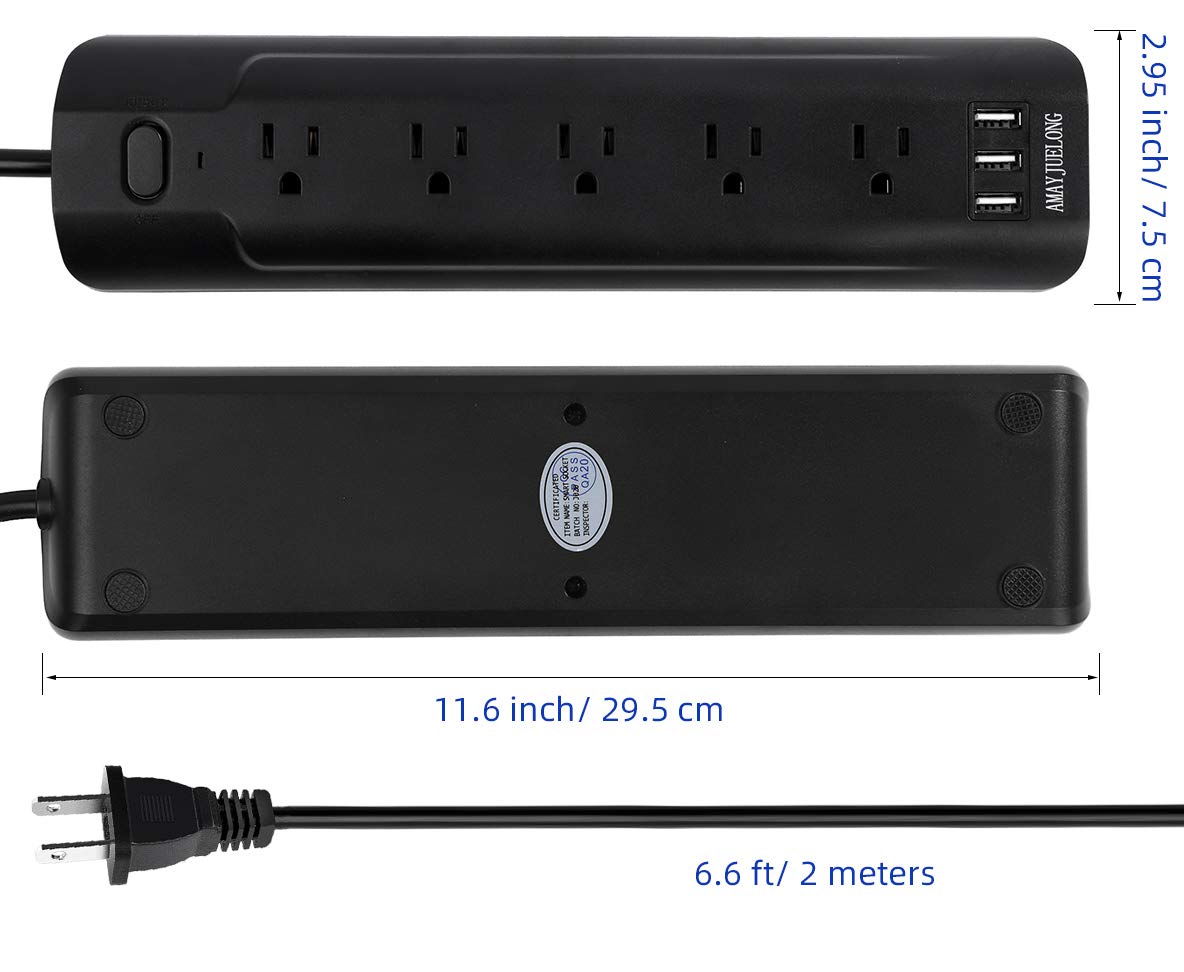 Power Strip 2 Prong , 2 Prong to 3 Prong 5-Outlet Adapter with 3 USB Ports 6.6 Ft Extension Cord, Outlet USB Charger Multi Port, 5V 3.4A USB, Ideal for Non-Grounded Outlets