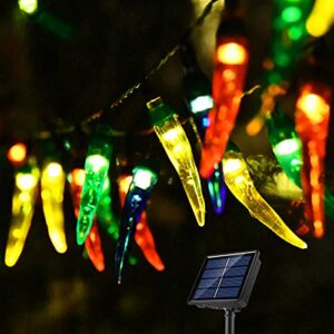 twongift multicolor solar chili pepper garden lights outdoor, 23ft 50led chili solar christmas tree lights, solar operated decorative lights for patio, halloween, xmas, holiday decor