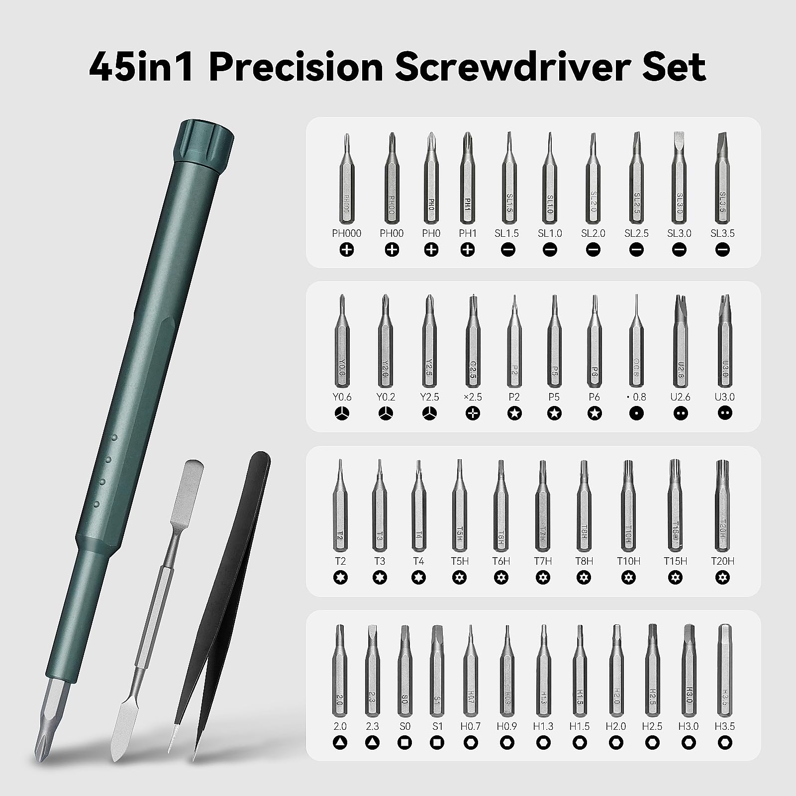 KBCSUN Small Screwdriver Set, 45 in 1 Magnetic Mini Screwdriver Set with Case, Bearing Steel Multi Screw Driver Bit Set Repair Tool Kit, Precision Pocket Screwdriver for Glasses, PC, Watch, Electronic