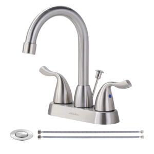 arcora 2 handle modern bathroom faucet brushed nickel, 4 inch centerset bathroom faucet with drain assembly and supply hoses, 3 holes faucet for bathroom sink