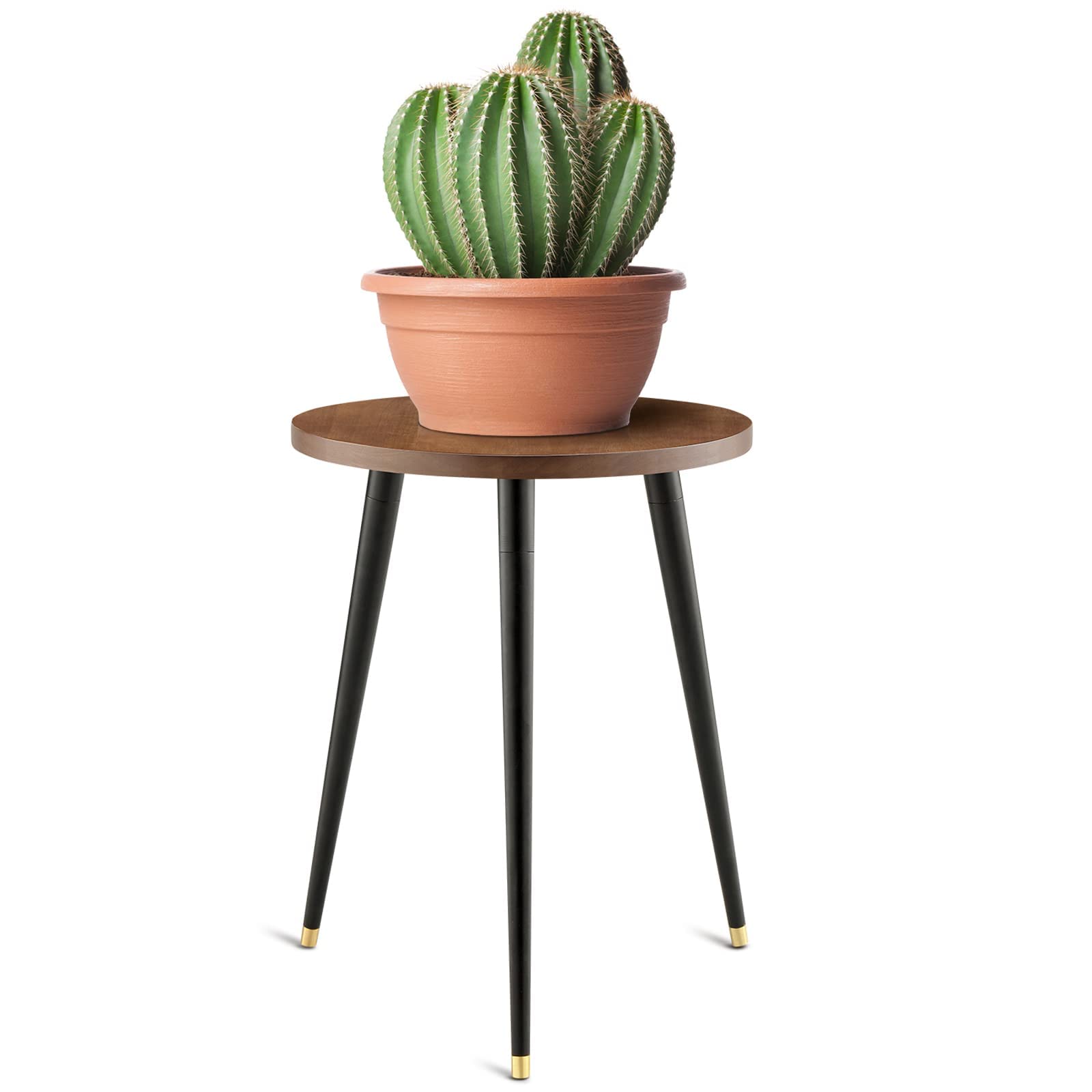 KINNARY Indoor Plant Stand, Mid Century Wood Plant Stand Plant Table for Flower Pots, Heavy Duty Metal Tall Plant Holder, Modern Home Decor Small Round Side End Table (11.8"x16")