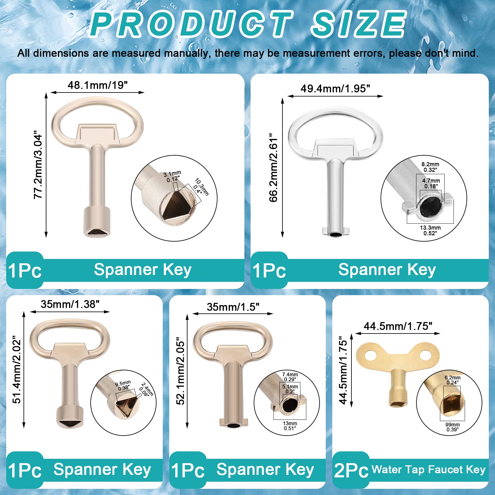 Chumia 8 Pieces Multi-functional Utility Key Kit 4 Way Sillcock Key Plated Steel Water Keys Sillcock Wrench Radator Key Garden Hose Wrench for Radiators Gas Electric Meter Boxes Faucet and Lock