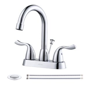 arcora 2 handle bathroom faucet chrome, 4 inch centerset bathroom sink faucet with drain assembly and supply hoses, bathroom faucet 3 holes