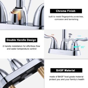 ARCORA 2 Handle Bathroom Faucet Chrome, 4 Inch Centerset Bathroom Sink Faucet with Drain Assembly and Supply Hoses, Bathroom Faucet 3 Holes