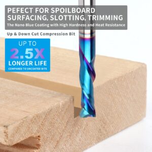 EANOSIC Spiral Router Bits Up Down Compression Bit 1/4 inch Cutting Diameter with Nano Blue Coated, 1/4 inch Shank Solid Carbide CNC End Mill for Wood Carving Engraver Milling Cutters