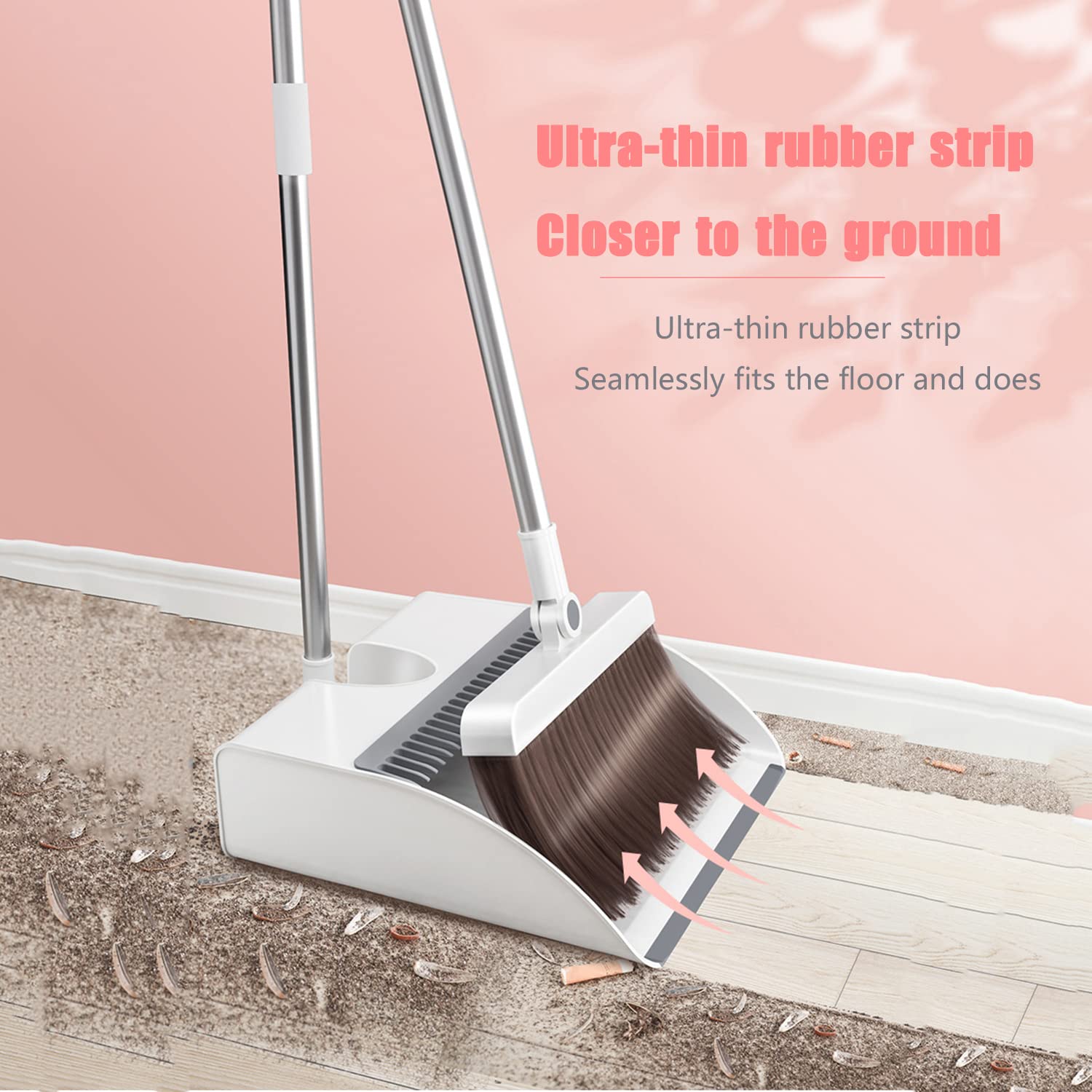 BAWAQAF Broom, Upright dust-Proof Broom, Broom and Dustpan Set, with Retractable Broom, Household Windproof Foldable Cleaning Broom, White