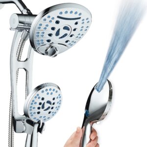 aquacare as-seen-on-tv high pressure handheld/rain 80-mode 3-way shower head combo with adjustable arm - anti-clog nozzles, tub & pet power wash, 6 ft. stainless steel hose, all chrome finish