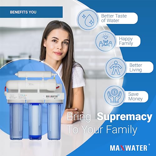Max Water 5 Stage 100 GPD (Gallon Per Day) RO (Reverse Osmosis) Standard Water Filtration System for Heavy Duty - Under-Sink/Wall Mount - Model: RO-5C2