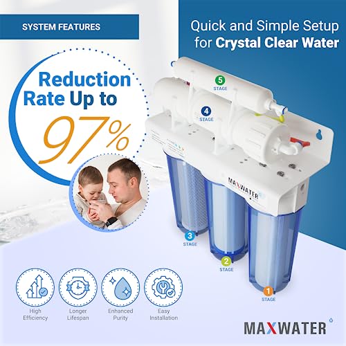 Max Water 5 Stage 100 GPD (Gallon Per Day) RO (Reverse Osmosis) Standard Water Filtration System for Heavy Duty - Under-Sink/Wall Mount - Model: RO-5C2