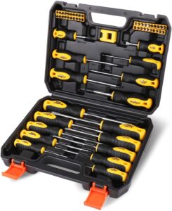 horusdy 58-piece magnetic screwdrivers set with case, include phillips, slotted, pozidriv, square, hexagon, torx and magnetizer demagnetizer screwdriver set for tools for men