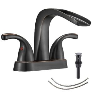 waterfall bathroom faucet fransiton bathroom sink faucet 4 inch 2 handle 3 hole w/pop up drain, lead-free faucet for bathroom sink, oil rubbed bronze lavatory faucet basin faucet mixer taps