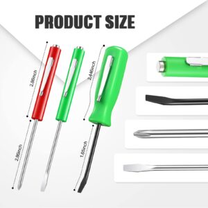 15 Pieces Pocket Screwdriver with Magnet Pocket Clips 2 Ends Mini Top Slotted and Cross Head Slotted Head With Magnet Top Mini Pry Bar Set,Green,Red