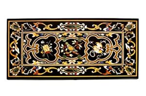 48" x 24" inch natural black marble dining table pietra dura floral marquetry patio table, outdoor furniture table, italian style table