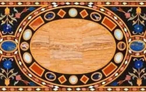 Pietra Dura Black Marble Inlay Rectangular 48" x 24" Inch Coffee Table Top, Stone Inlaid Top for Wall Decor, Breakfast Table Top, Living Room Furniture, Piece Of Conversation, Family HeirLoom