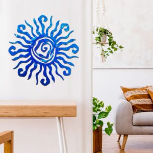 Moxweyeni 12 Inch Outdoor Wall Art Decor Wacky Large Sun Wall Art Decor Copper Wall Art Sun Metal Wall Decor Pool Decorations for Home Bedroom Living Room Office Garden (Blue)