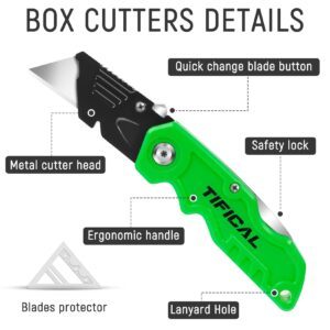 TIFICAL 4 Pack Box Cutter Folding Utility Knife, Extra 10 Blades Included, Quick Change Blades, Lock-Back Design, Box Cutters for Carton, Cardboard, Boxes, Razor Knife Box Opener