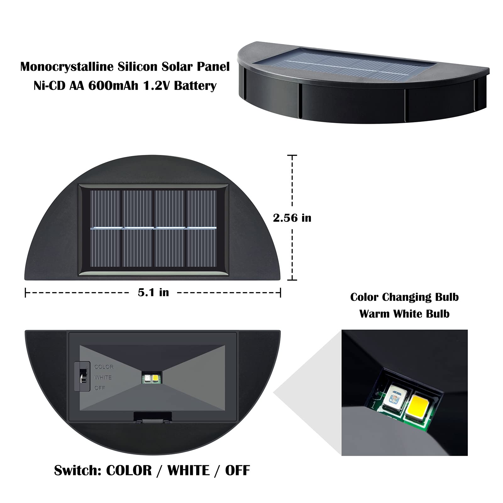 DenicMic Solar Panel Replacement 1 Pack Monocrystalline Silicon Panel Use to Solar Wall Lights (Ni-CD AA600mAh 1.2V Battery Included)