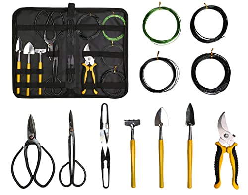 Phoenicus Bonsai Tools Set 13 Pcs High Carbon Steel Succulent Gardening Trimming Tools Set, Bonsai Scissors Set, yellow