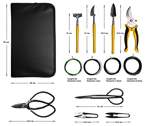 Phoenicus Bonsai Tools Set 13 Pcs High Carbon Steel Succulent Gardening Trimming Tools Set, Bonsai Scissors Set, yellow