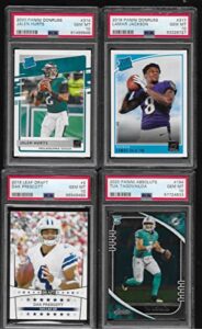 psa 10 jalen hurts tua tagovailoa lamar jackson dak prescott 4 card rookie lot donruss & leaf graded psa gem mint 10 quarteback stars