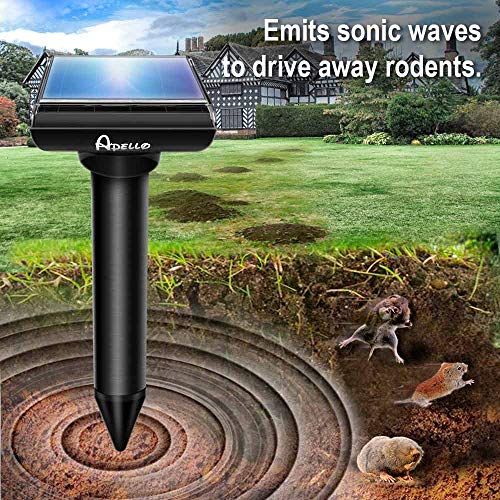 Apello 2 Pack Mole Repellent Solar Mole Repeller Vole Deterrent Gopher Repellent Ultrasonic Chipmunk Repellent Outdoor No Mole Killer Harm to Your Yard