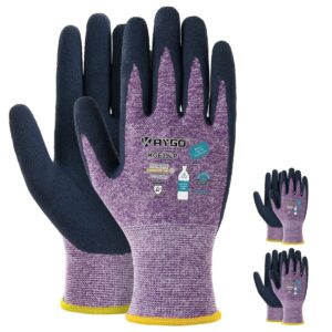 kaygo work gloves for women kge19l eco friendly gloves with breathable rubber coated, 3 pairs,small,purple