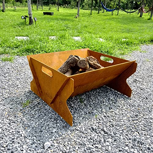 Nuwovwo Outdoor Wood Burning Fire Pit Set, Dia 30.5 Inch Snap Together Metal Square Fire Pit Bowl Kit, Rustic Vintage Decoration for Backyard, Lawn, Patio and Bonfire Party (Bare Steel Finish)